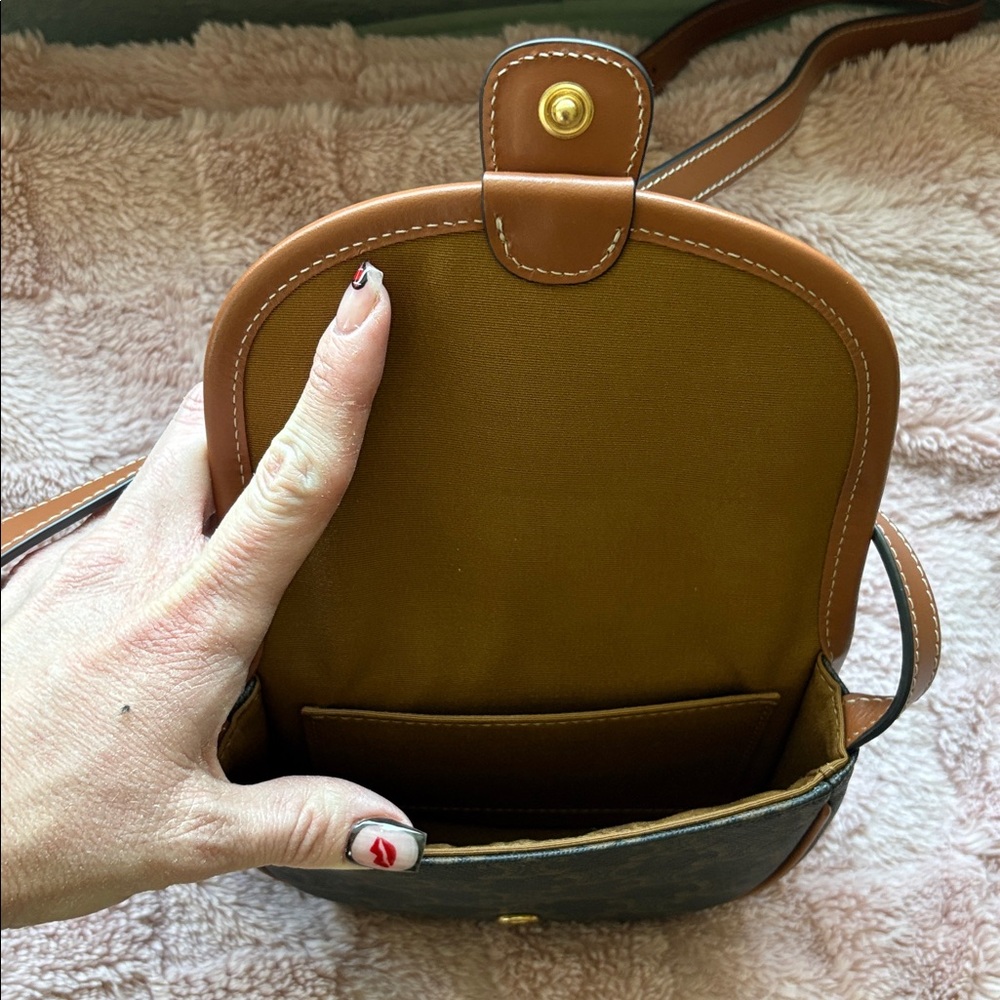 Celine Canvas Calfskin Triomphe Mini Besace Tan - Picture 4 of 5